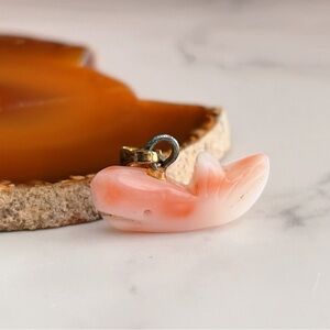 Vintage Hand-Carved Angel Skin Pink Coral Whale Pendant Charm